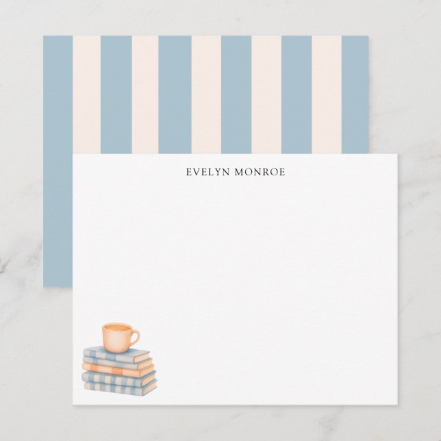 Cartão De Notas Pilha de Livros de Aquarela e Caneca Personalizada (Frente/Verso)