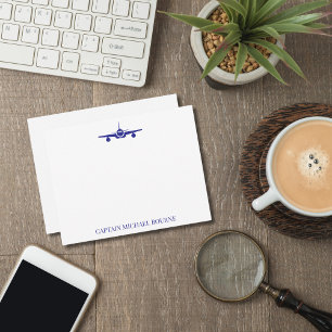 Cartão De Notas Piloto Capitão Aviador Avião Azul Moderno Personal