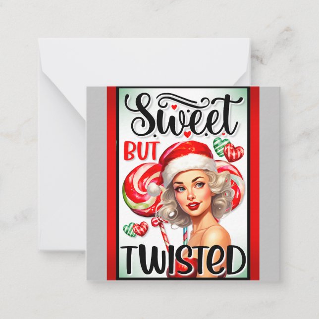Cartão De Notas Pin-up Retro Natal Doce e Torcida (Frente)