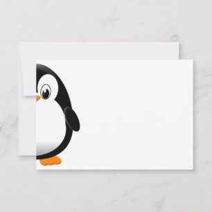 Cartão De Notas Pinguim Fofo Preto e Branco em Branco