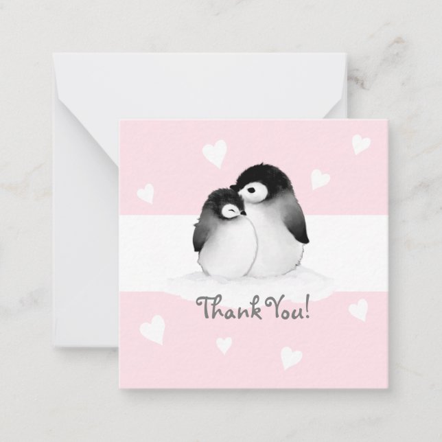 Cartão De Notas Pinguim-Rosa, Obrigado Notecards (Frente)