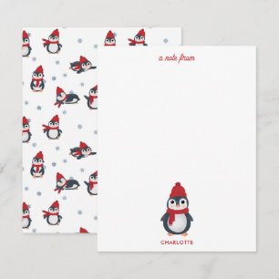 Cartão De Notas Pinguins Fofos Aves de Inverno Natal Ártico