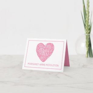 Cartão De Notas Pink and White Heart Birth Announcement