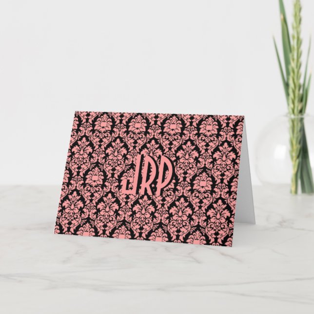 Cartão De Notas Pink & Black Damask (Frente)