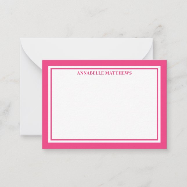 Cartão De Notas Pink Border Minimalist Name Monogram (Frente)