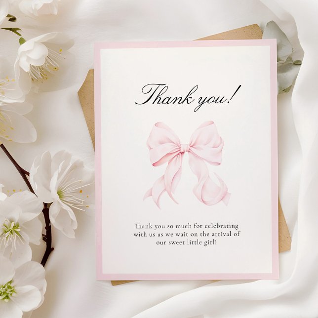 Cartão De Notas Pink Bow Baby Shower Thank You Note Card (Criador carregado)