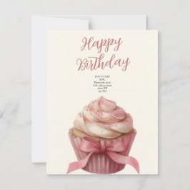 Cartão De Notas Pink cupcake Birthday Celebration invitation