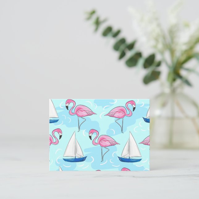 Cartão De Notas Pink Flamingo Blue Sailboat Preppy (Em pé/Frente)
