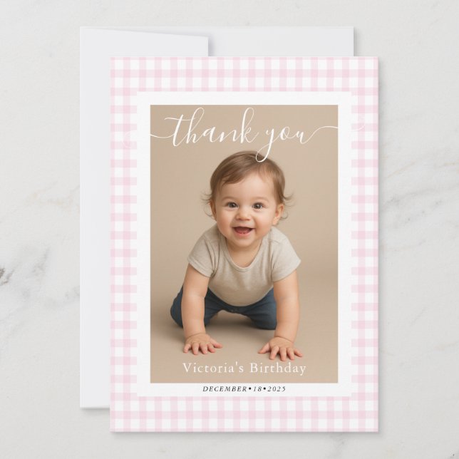 Cartão De Notas Pink Gingham Teddy Bear Neutral Baby Shower (Frente)