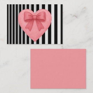 Cartão De Notas Pink heart with bow black&white striped background