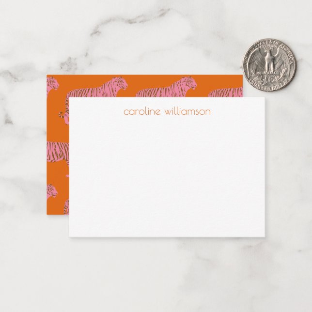 Cartão De Notas Pink Orange Tiger Personalized Gift Enclosure (Frente/Verso In Situ)