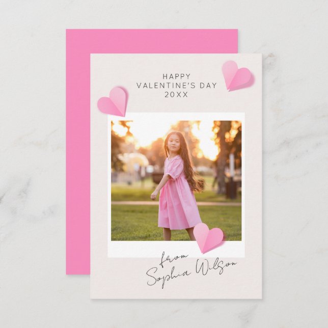 Cartão De Notas Pink Paper Hearts Photo Love Happy Valentine's Day (Frente/Verso)