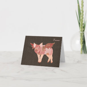 Cartão De Notas Pink Pigs Fly Polkadot Personalized Notecard