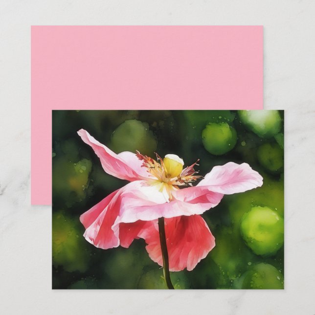 Cartão De Notas Pink Poppy Flower Floral Art Note Card Set (Frente/Verso)