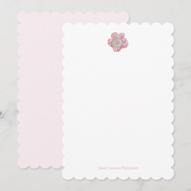 Cartão De Notas Pink Posy Scalloped Personalizado (Frente/Verso)