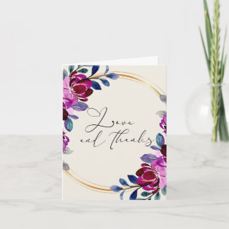 Cartão De Notas Pink Purple Floral Love and Thanks