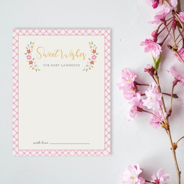 Cartão De Notas Pink Sweet Floral Wishes For Baby Shower Card  (Criador carregado)