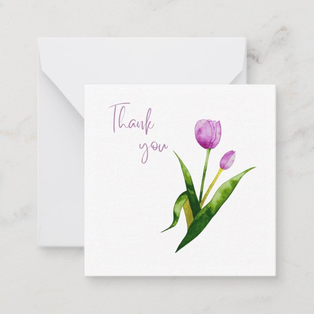 Cartão De Notas Pink Tulip Thank You Flat Notecard  (Frente)