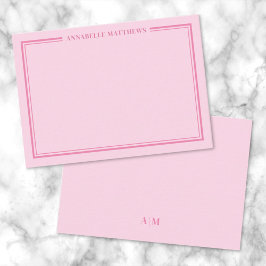 Cartão De Notas Pink Two Border Minimalist Name Monogram