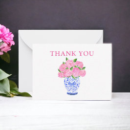 Cartão De Notas Pink Watercolor Hydrangeas Chinoiserie Obrigado
