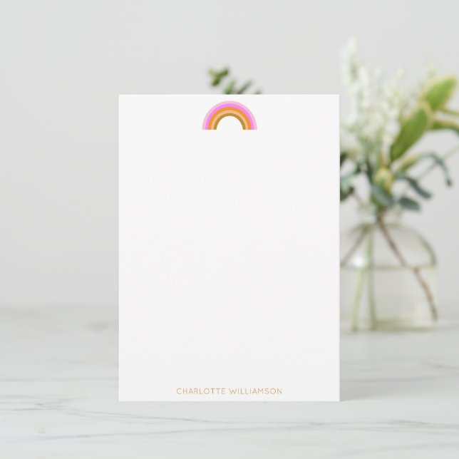 Cartão De Notas Pink Yellow Retro Rainbow Personalized Stationery (Em pé/Frente)