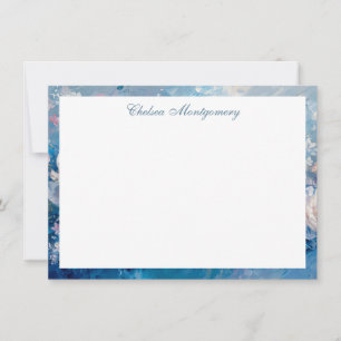 Cartão De Notas Pintura Azul Cor-de-Rosa Floral abstrato Personali