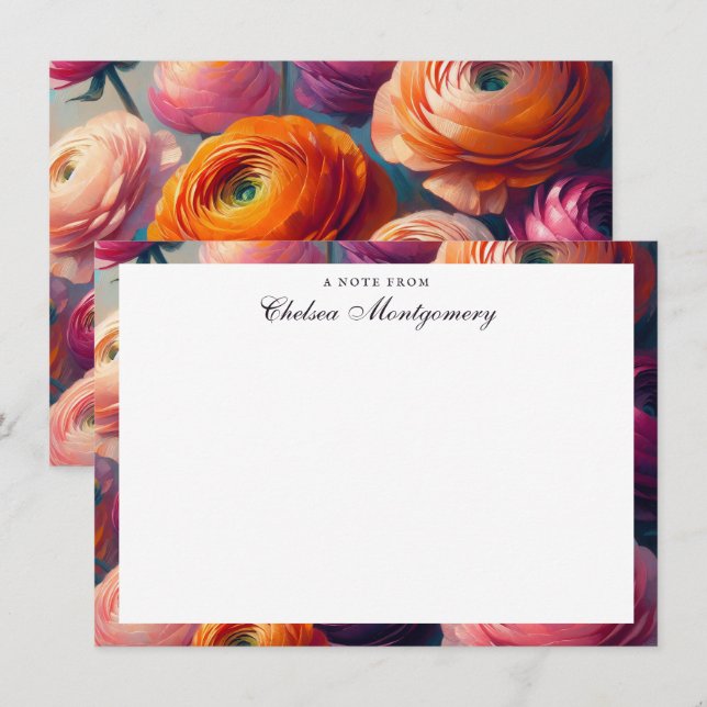 Cartão De Notas Pintura Laranja Rosa Ranunculus Oil Personalizada (Frente/Verso)