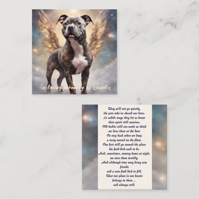 Cartão De Notas Pitbull Memorial Poem Brindle Wings Add Name Gift (Frente/Verso)