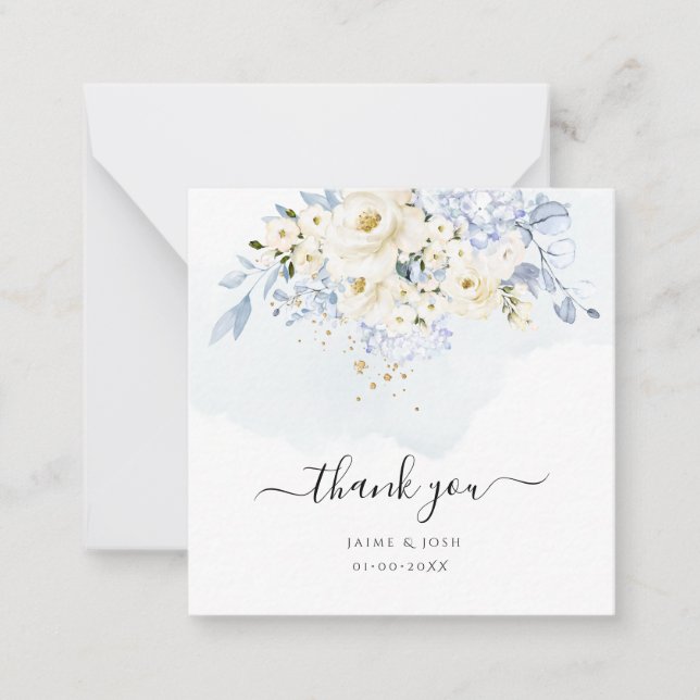 Cartão De Notas PixDezines Rosas Elegantes de Creme de Hino Azul H (Frente)