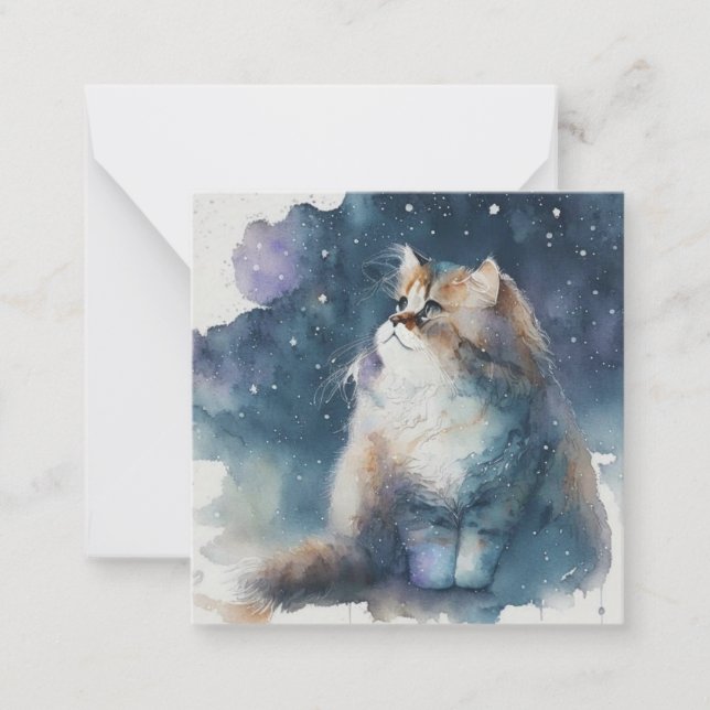 Cartão De Notas Placa de Cat de Aquarela (Frente)