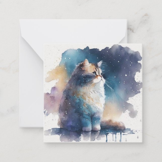 Cartão De Notas Placa de Cat de Aquarela (Frente)