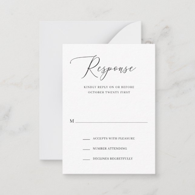 Cartão De Notas Placa de Mini RSVP de Casamento Elegante Simples (Frente)