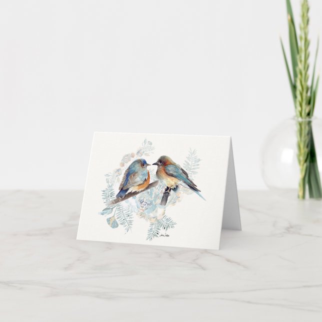 Cartão De Notas Placa de Nota de Aquarela do Casal Bluebird (Beautiful Bluebird Couple Watercolor Blank Note Cards from Jenn Steffen Art)