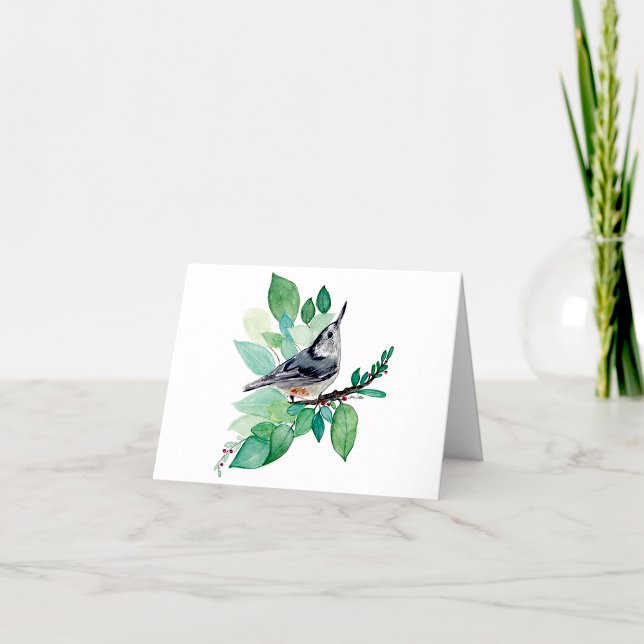 Cartão De Notas Placa de Nota de Aquarela Elegante Nuthatch (Nuthatch Elegant Watercolor Blank Note Cards from Jenn Steffen Art)