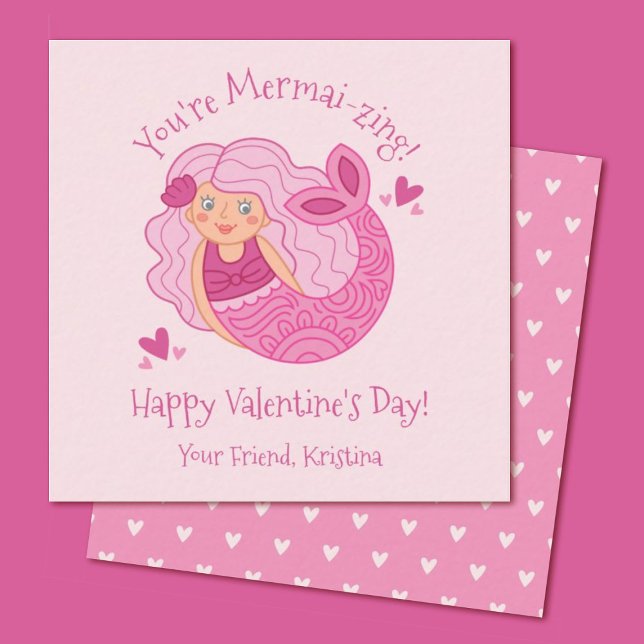 Cartão De Notas Placa de Nota de Namorados Sereia para Crianças Ro (A cute mermaid mini valentine. Personalize it for your girls classroom valentine exchange)
