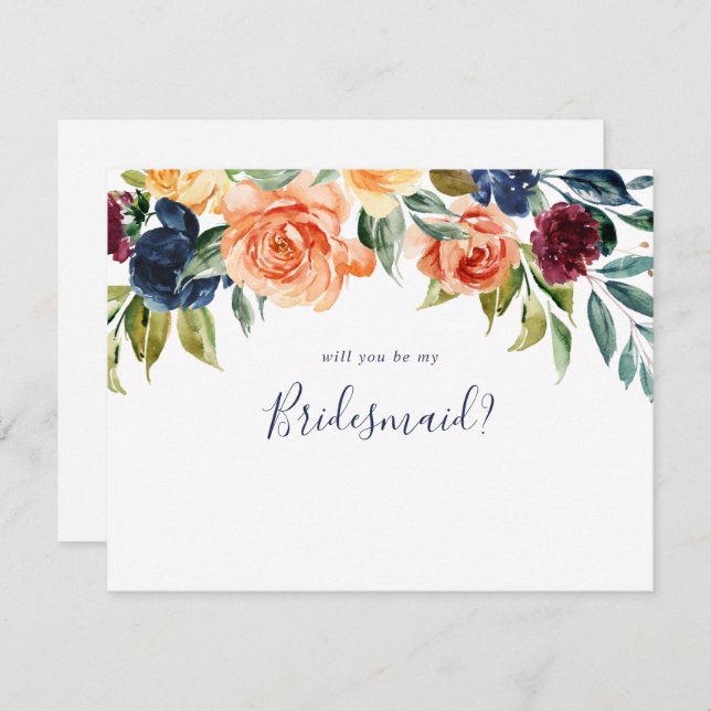 Cartão De Notas Placa de Nota de Proposta Floral de Bridesmaid Ele (Frente/Verso)