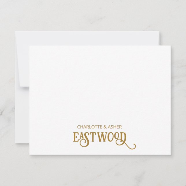 Cartão De Notas Placa de Nota Dourada do Nome do casal (Frente)