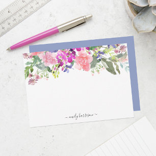 Cartão De Notas Placa de Nota Floral de Aquarela Personalizada