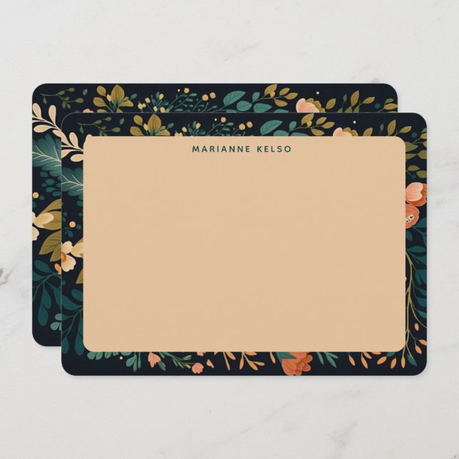 Cartão De Notas Placa de Nota Personalizada Floral de Farmhouse Ru (Frente/Verso)