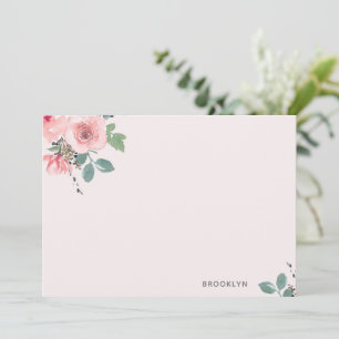 Cartão De Notas Placa de Nota Plana de Aquarela Rosa Personalizada