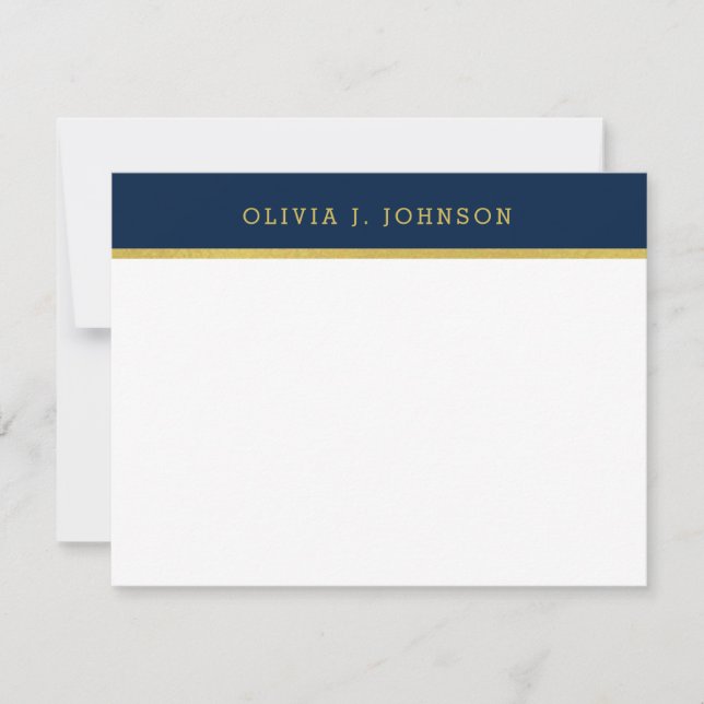 Cartão De Notas Placa de Nota Plana Dourada do Marinho Elegante Mo (Frente)