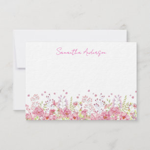 Cartão De Notas Placa de Nota Plana Personalizada de Flores Rosa