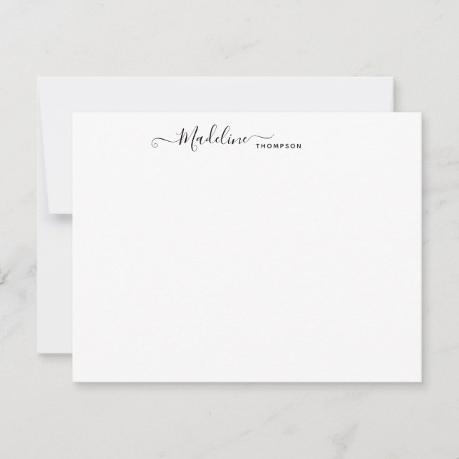 Cartão De Notas Placa de Nota Preta Central de Script Girly Modern (Frente)