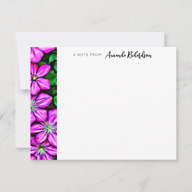 Cartão De Notas Placa de Nota Simples Purple Clematis Painterly (Frente)