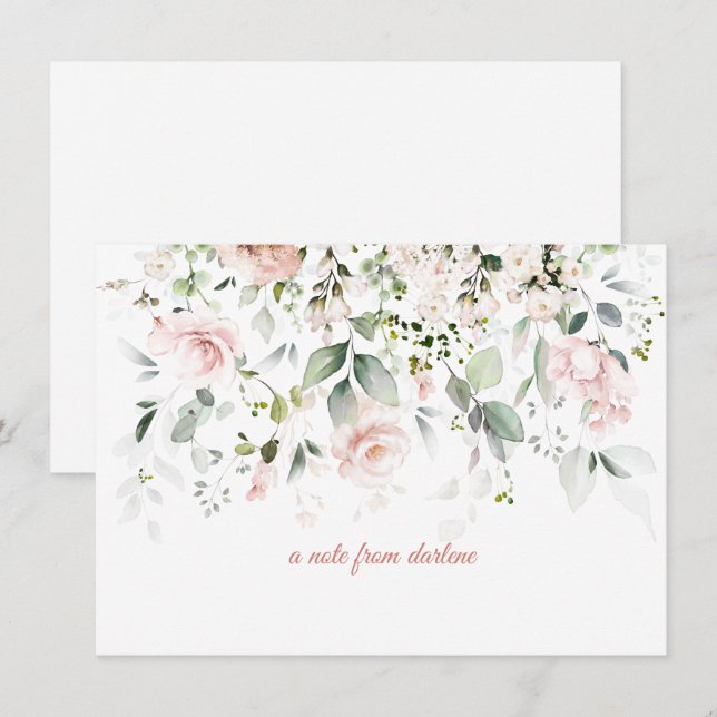 Cartão De Notas Placa de Nota Verde e Rosas Rosa Escamosas (Frente/Verso)