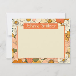 Cartão De Notas Placa de Papel Horizontal A6 Floral Laranja Retro