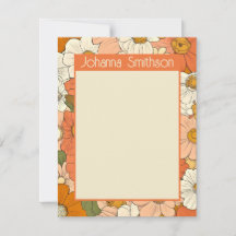 Placa de Papel Vertical A6 Floral Laranja Retro
