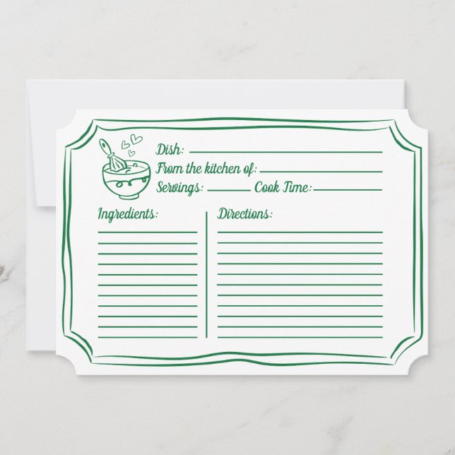 Cartão De Notas Placa de receita para Chá de panela verde desenhad (Frente)