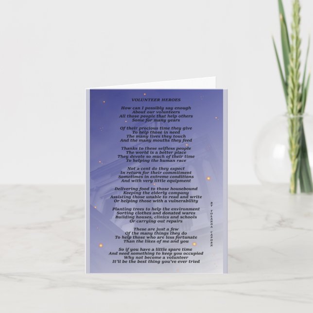 Cartão De Notas Placa de saudação do Vazio Heroes Voluntário (Frente)