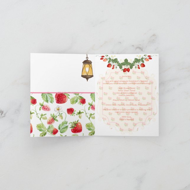 Cartão De Notas Placa flexível de morango personalizada (Interior)